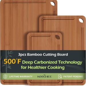 Limited time deal15% off Bamboo Cutting Board, Durable Wood Cutting Boards for Kitchen with Deep Juice Grooves & Built-in Handles