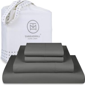 Limited time deal 25% off Threadmill Luxury 800 Thread Count King 100% Cotton Sheets - Dark Grey Sateen Weave Bed-Sheets