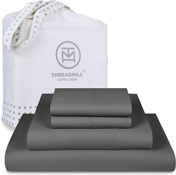 Limited time deal 25% off Threadmill Luxury 800 Thread Count King 100% Cotton Sheets - Dark Grey Sateen Weave Bed-Sheets