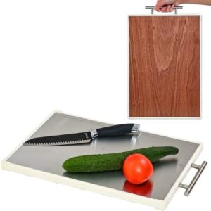 Lowest price in 30 days-29% off Rashid & Sid Stainless Steel cutting board, Wood & Stainless Steel double sided Cutting Board for kitchen