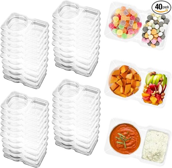 300+ bought in past month  savings-10% off 40 Sets Reusable Snack Containers with Lids, Double Compartment Snack Containers for Travel