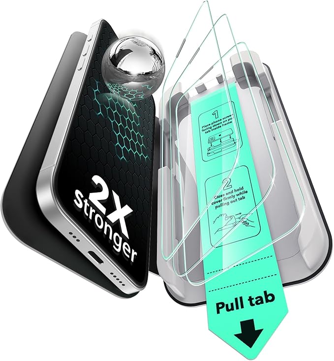 Prime Day Deal -20% ESR 3 Pack for iPhone 16e/ iPhone 14/ iPhone 13/13 Pro Screen Protector, Military Grade Shatterproof, 9H Hardness, Tempered Glass with UltraFit Tray
