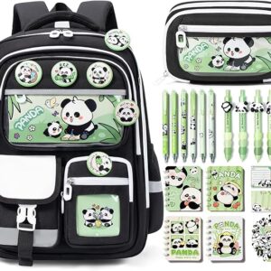 Prime Day Deal-20% Fimibuke Kids Backpack for School Girls, 28PCS Panda Toddler School supplies Stationery Set with Bookbag Pencil Case Badges Gel Pens