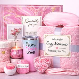Self Care Gifts for Women, Get Well Soon Gift Baskets with Cozy Blanket, Tumbler & Candle – Relaxing Spa Care Package for After Surgery Recovery, Thinking of You
